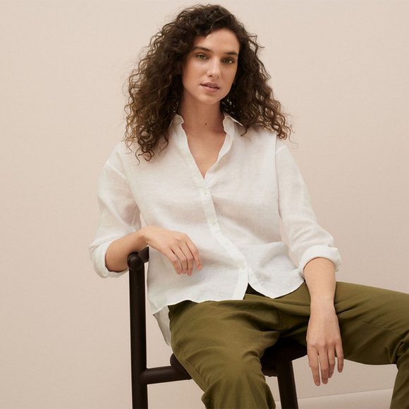 Uniqlo Womens White 100% premium Linen Shirt Size M - Picture 1 of 4